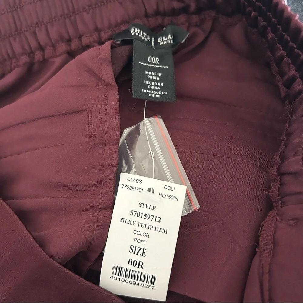 White‎ House Black Market WHBM Silky Tulip Hem Pants Port Maroon Size 00 NWT - Picture 4 of 6